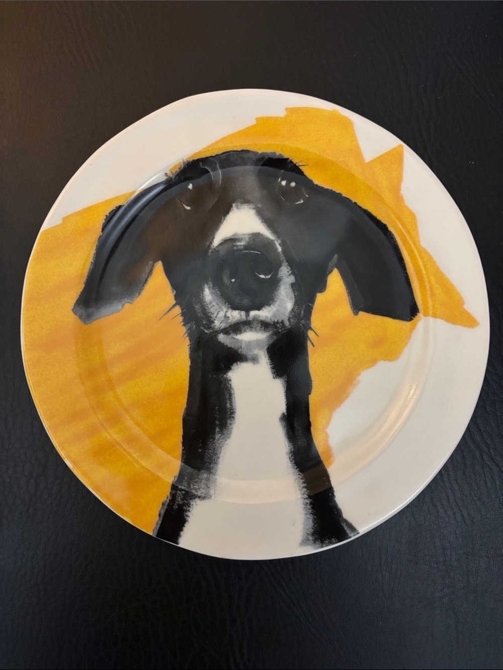 Anthropologie x Sally Muir Ceramic Dog Plate in Black & Orange Whippet Greyhound - Picture 3 of 8